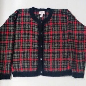 Vintage 80's Rosanna Mohair Blend Plaid Women's Cardigan M